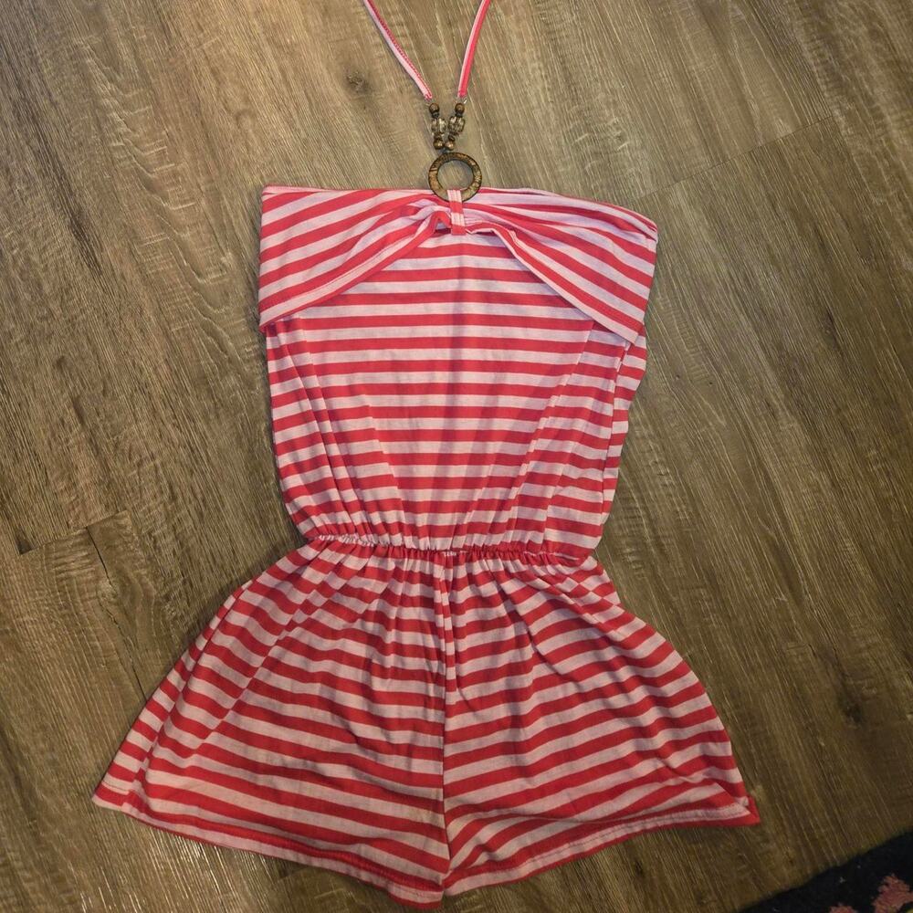 Retro striped halter romper